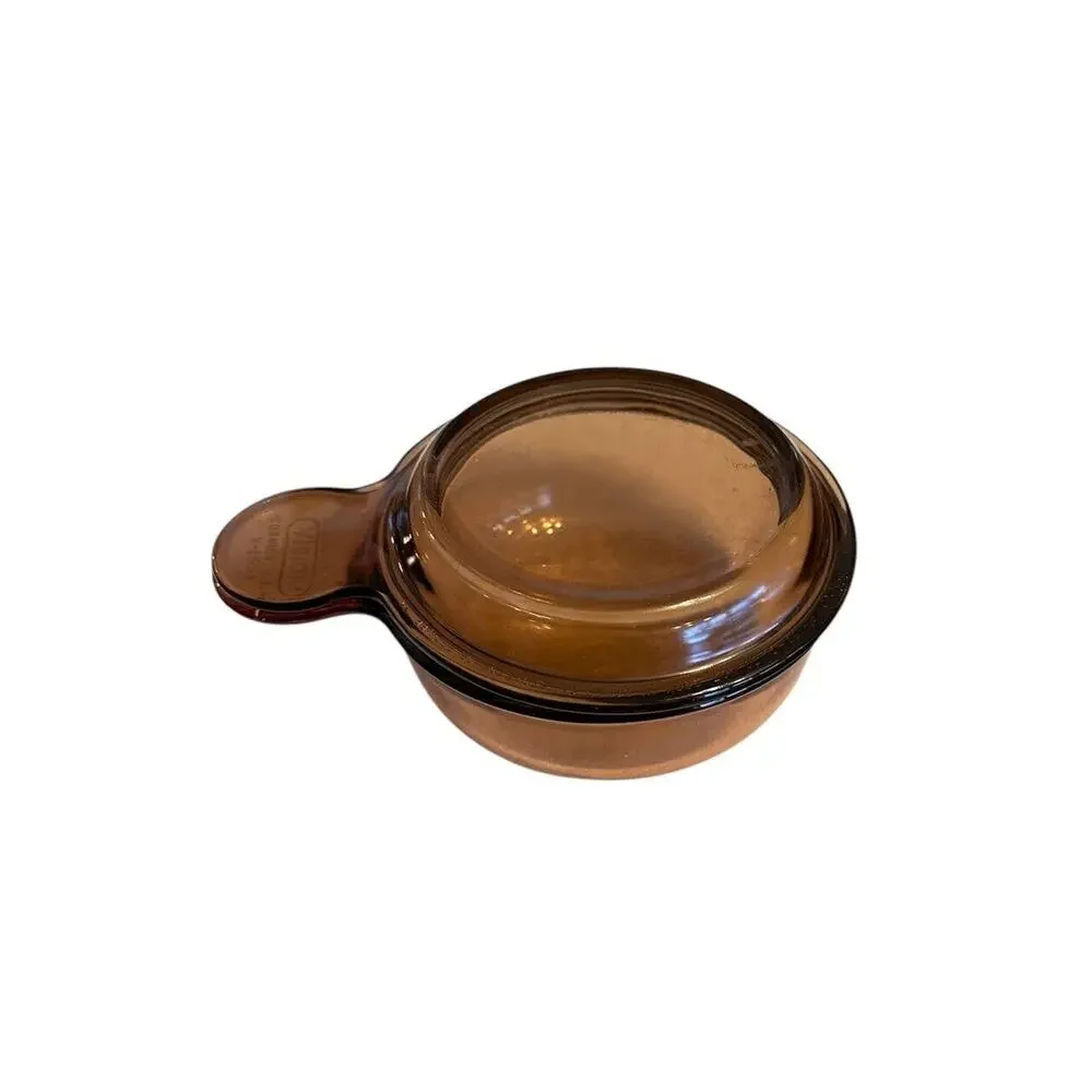 Vtg Corning Vision Ware Grab-It Bowl V-150-B Glass with Pyrex Lid P-150-C Amber
